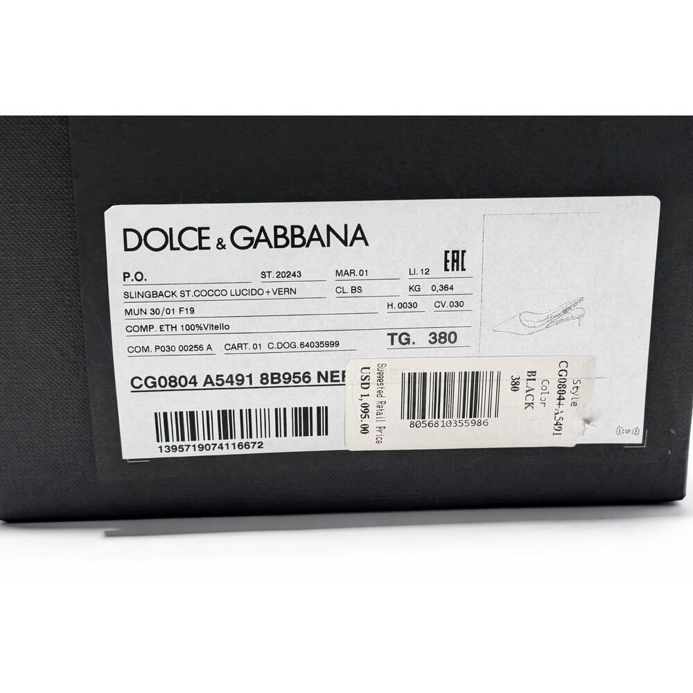 Dolce Gabbana Black Patent Croc Slingback Kitten Heel Pumps 38 US 8 DG Logo NIB - Picture 9 of 16